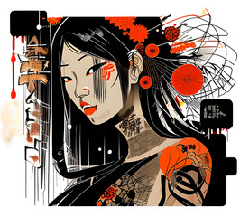 Samurai woman illustration.generative ai