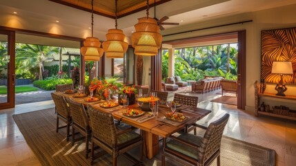 Tropical Dining Room with Garden View