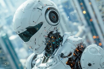 Fototapeta premium A detailed illustration of a futuristic robot in a high-tech environment 