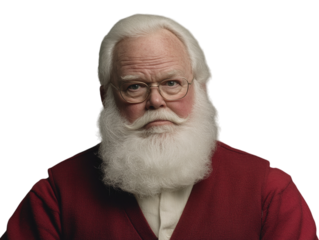 Santa Claus looking angrily at the camera with a furious expression on a white background.