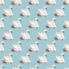 seamless pattern with swans on a blue background