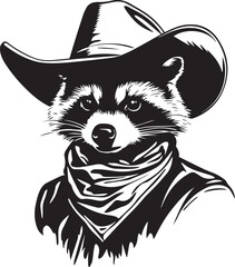 black and white western raccoon wearing hat © Daria