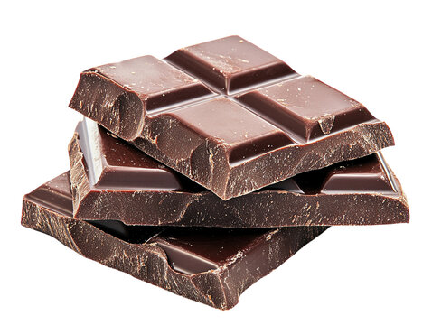 Stacked chocolate bars with segmented squares on white background. PNG transparent.