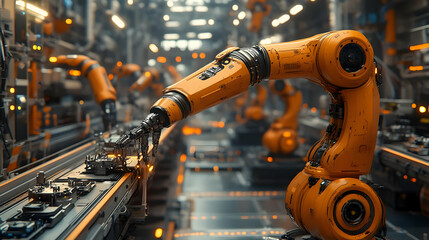 Industrial Robot Arm 3D Illustration - Futuristic Manufacturing Automation