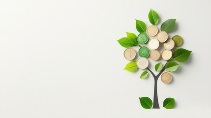 Obraz premium Coins forming into a tree, concept of financial growth through green investing, sustainability, eco-finance