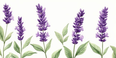 Fototapeta premium Beautiful lavender flower pattern with soft purples and greens, botanical style