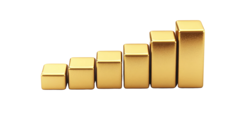 A golden bar chart representing growth and progress in a business or financial context. Ideal for success or investment themes.