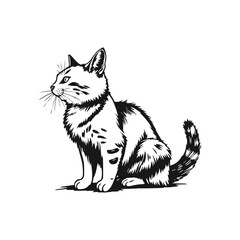 Obraz premium A colorful watercolor painting of an American Bobtail cat illustration. black and white silhouette line art
