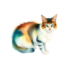 A colorful watercolor painting of an American Bobtail cat illustration. oil paint cat vector