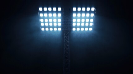 Flood Lights. Stadium Flood Lights Turned On Illuminating the Night Sky