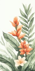 A beautiful illustration of tropical flowers and lush green leaves, perfect for enhancing visual aesthetics in various designs.
