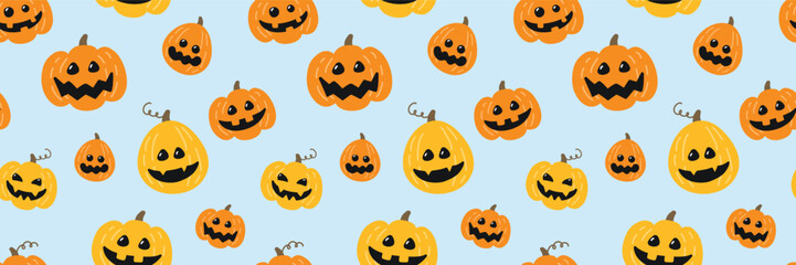 Halloween background with cute pumpkin lanterns. Seamless pattern design. Vector illustration