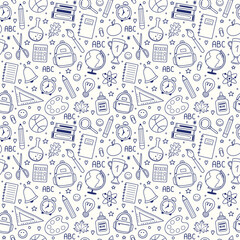 Seamless pattern concept with school supply. School background. Vector illustration