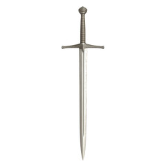 A silver sword is shown on a white background