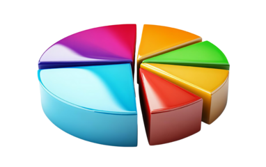 Colorful pie chart representing data distribution with vibrant segments, ideal for reports and presentations.