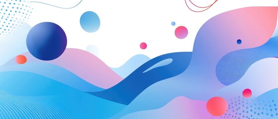 abstract colorful wave and bubble shapes in gradient shades on white background