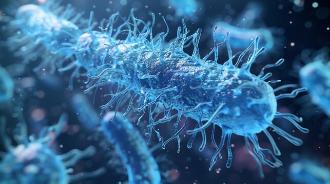 3D computer generated microscope close up of curly shaped Spirella bacteria 