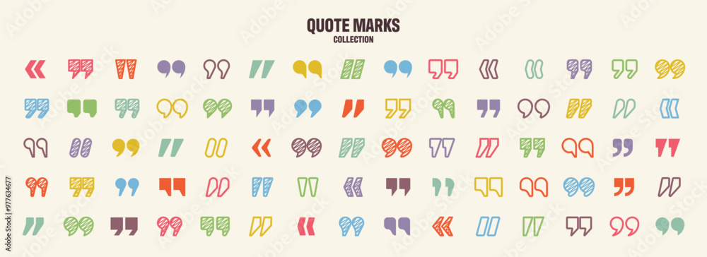 Fototapete hatched text quotation marks. hand drawn quotes icon. typographic speech mark symbol. vector illustr