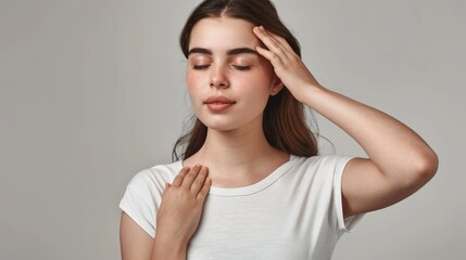 Fototapeta premium A serene young woman enjoys a peaceful moment, showcasing essential selfcare practices for mental wellbeing