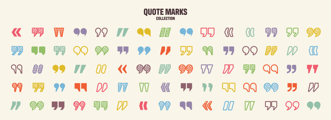 Hatched text quotation marks. Hand drawn quotes icon. Typographic speech mark symbol. Vector illustration. Message or comment. Vector illustration