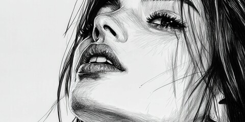Fototapeta premium Portrait of a woman with striking features in fine line art style
