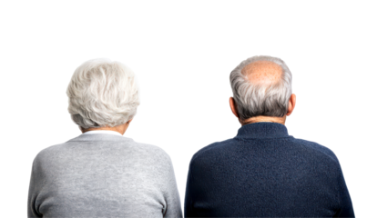 Two elderly individuals sitting together isolate on transparent background, cutout, png