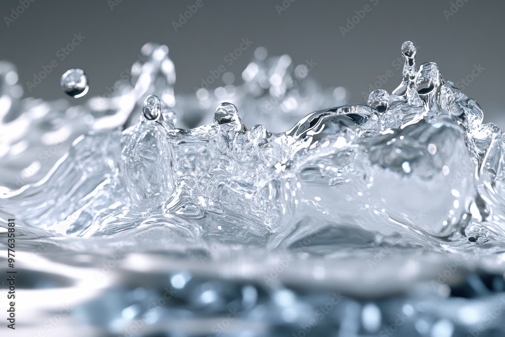 Poster a close-up view of water droplets splashing, showcasing the beauty and motion of liquid in a dynamic