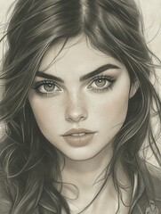 Fototapeta premium Portrait of a young woman with long hair and striking facial features