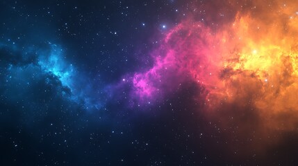 A vibrant, colorful nebula background with a dark, clear space for text