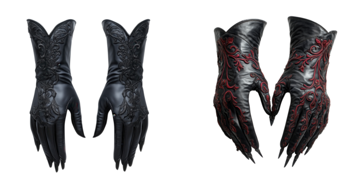 set of Vampire gloves with elegant design on a transparent background