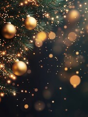 Obraz premium Christmas glowing holiday garland with bokeh on dark background. Christmas and New Year concept. Christmas background