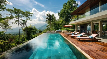 Fototapeta premium Luxury Villa with Infinity Pool and Mountain View