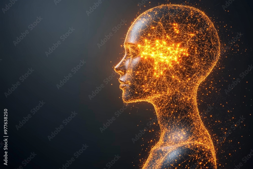 Poster abstract glowing humanoid figure representing artificial intelligence and the neural connections of 