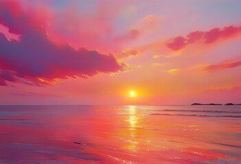 Fototapeta premium pink sunset, beautiful sunset on the sea, beauty of nature and landscapes