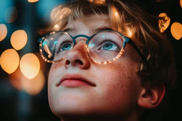 Boy with glowing neural connections above symbolizing learning intelligence and human potential © Leo Rohmann