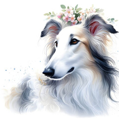 Fototapeta premium 흰 배경, 보르조이, 수채화 (white background, borzoi, water colour)