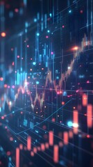 Obraz premium An advanced financial analysis scene featuring a glowing digital chart with upward profit growth curves and forex trading statistics.