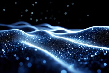 A mesmerizing wave of glowing blue light, creating a tranquil and ethereal atmosphere against a dark backdrop.