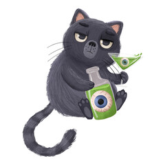 Adorable Black Cat illustration, Cute Cat Clipart, Halloween Cat Designs, Cat 