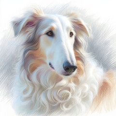 Fototapeta premium 흰 배경, 보르조이, 파스텔화 (White background, Borzoi, pastel painting)