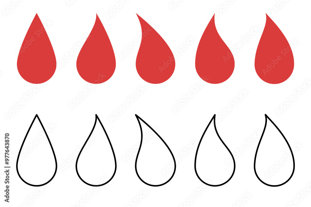 Canvas Prints collection of red tears in different styles - set of flat and outline vector drops - isolated tear i