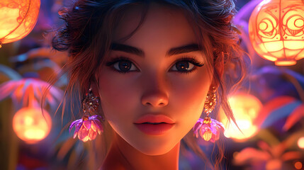 Beautiful Woman in a Festive Setting - Illustration