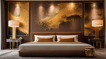 beautiful luxury interior with spectacular wall of art in luxury hotel