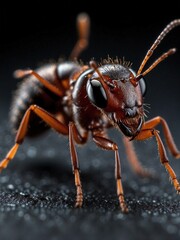 Fototapeta premium Close-Up of an Ant on Dark Surface