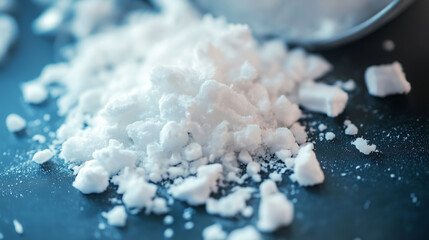 Pile of methamphetamine street drug crystals spilling from spoon