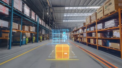 Interactive AR system for package tracking at a shipping hub.