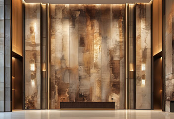 beautiful luxury interior with spectacular wall of art in luxury hotel