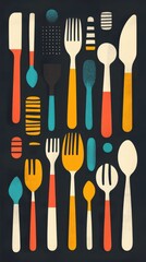 A unique business card design showcases a geometric arrangement of colorful cutlery icons
