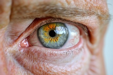 Fototapeta premium Elderly eye close up with aging wrinkles and deep textured details illustrating wisdom experience and life’s journey through weathered skin and a piercing gaze under natural lighting