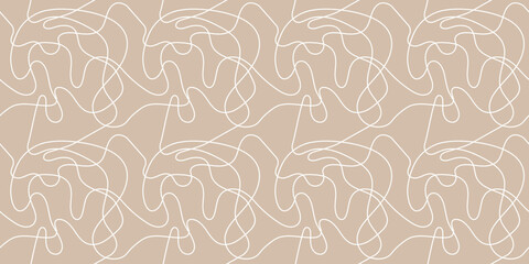 Neutrals color art doodle abstract seamless pattern. Beige endless intertwined strokes print. Trendy neutral colors aesthetic linear scribble. Muted light brown texture for fabric, wrapping, branding